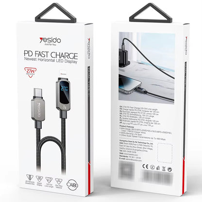 USB-C - USB-C Daten- und Ladekabel Yesido CA180 Display, 27W, 1.2m, Schwarz