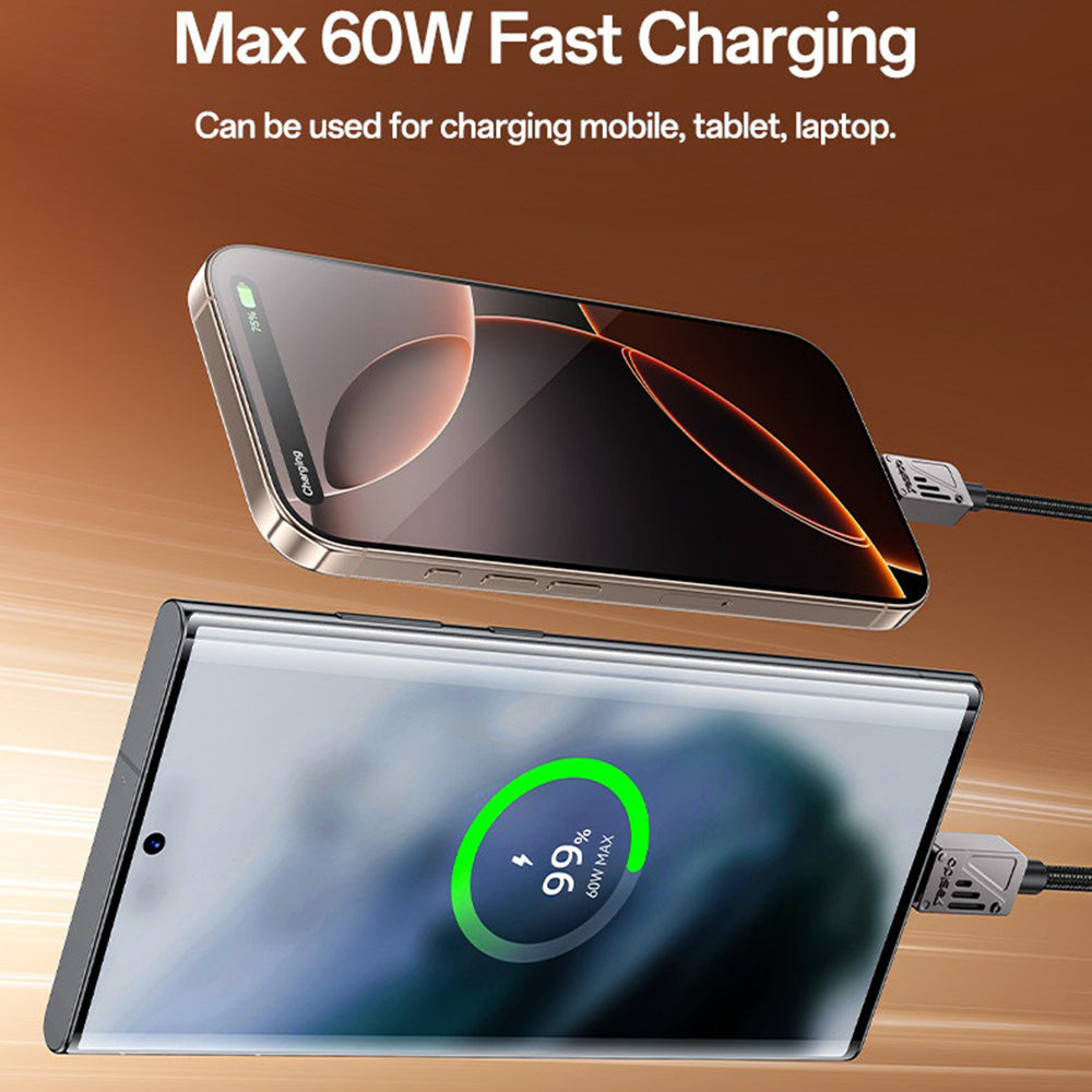 Câble de Données et de Charge USB-C - USB-C Yesido CA196, 60W, 1.2m, Noir