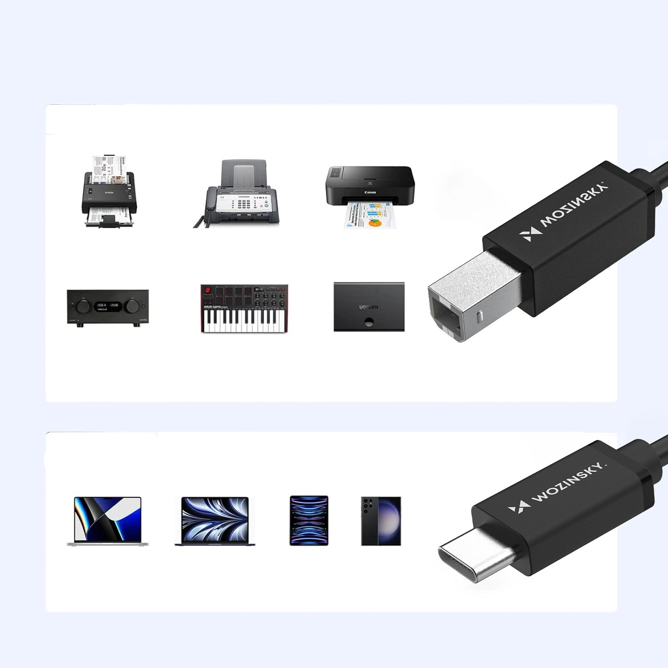 WZK WKDDY2S Printer Cable, USB-C - USB-B, 2m, Black