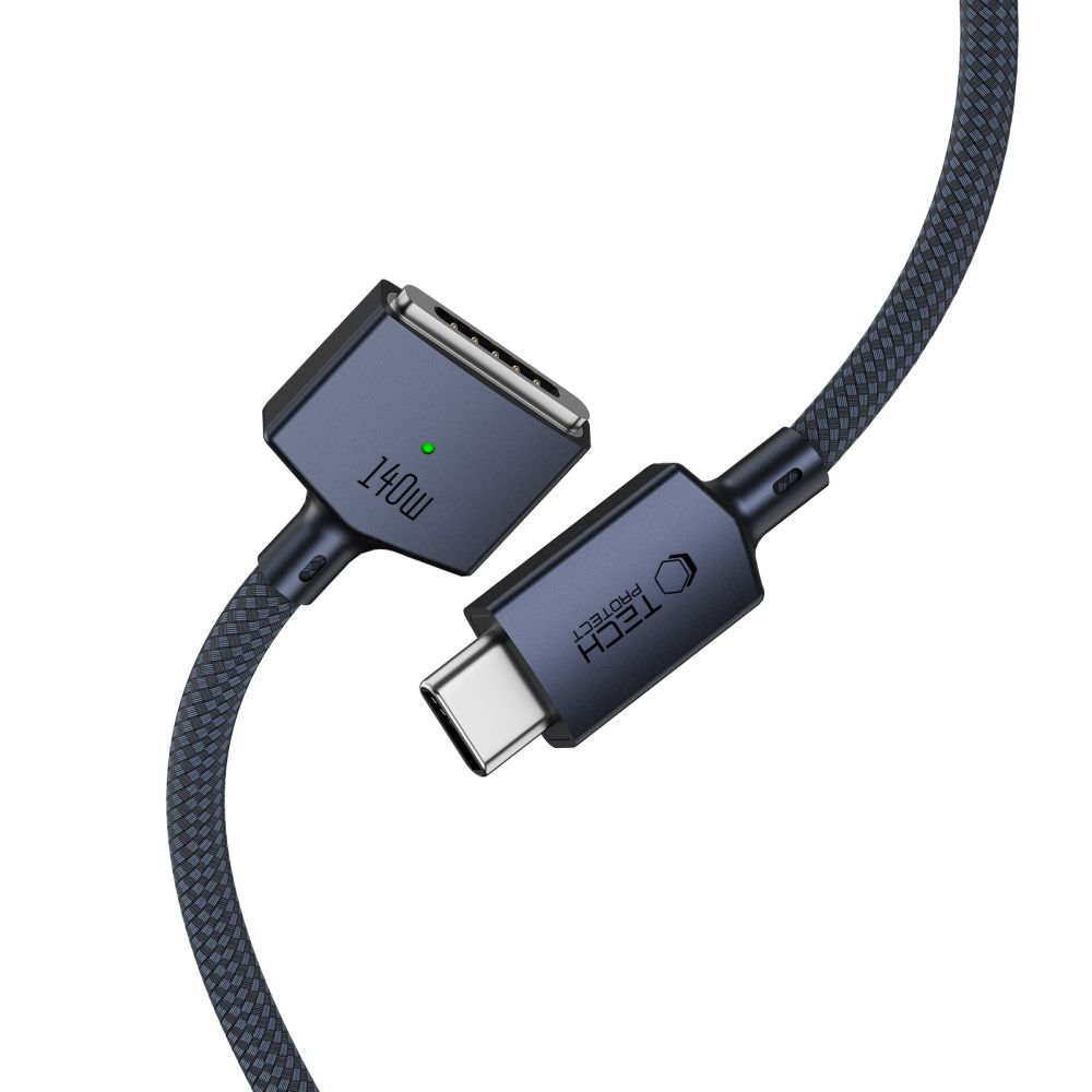 Câble de charge Tech-Protect MMC01 Ultraboost, USB-C - MagSafe 3, 140W, 2m, Bleu marine
