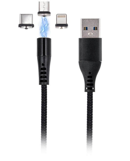 USB-A Data- en Oplaadkabel - Lightning / microUSB / USB-C MaXlife MXUC-02-2 3in1, 18W, 1m, Zwart