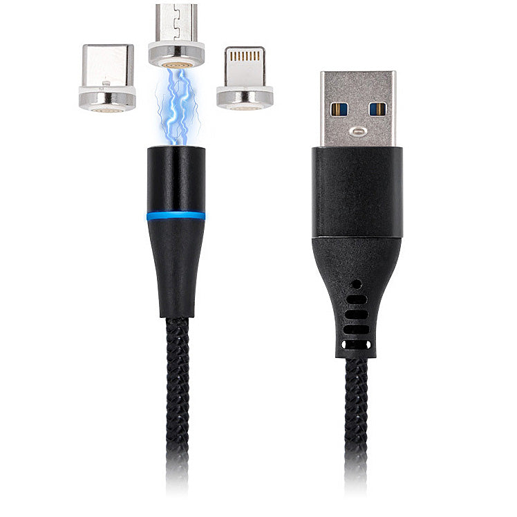 Câble de charge USB-A - Lightning / microUSB / USB-C MaXlife MXUC-02 Magnétique 3en1, 18W, 1m, Noir