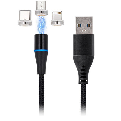 Câble de charge USB-A - Lightning / microUSB / USB-C MaXlife MXUC-02 Magnétique 3en1, 18W, 1m, Noir