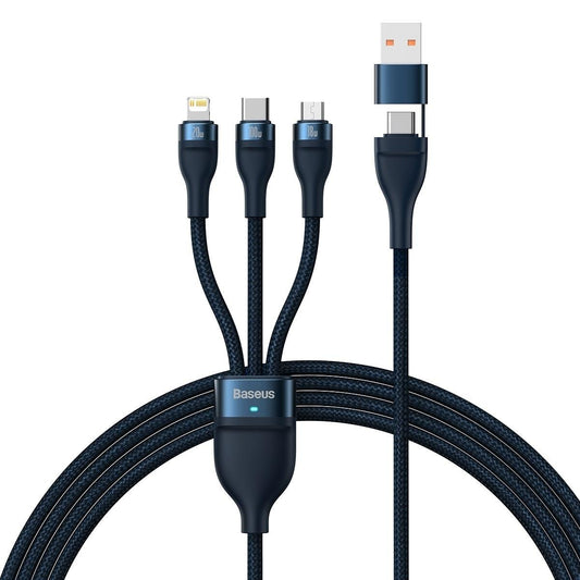 USB-C / USB-A Oplaadkabel - Lightning / microUSB / USB-C Baseus Flash Series II, 100W, 1,2m, Marineblauw CASS030103