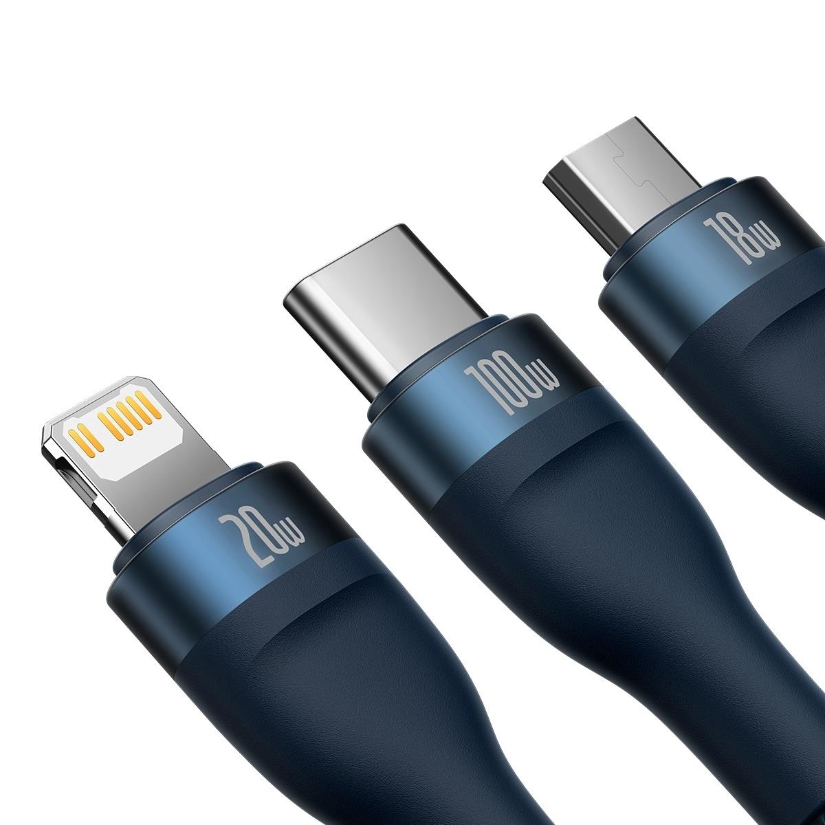 USB-C / USB-A Ladekabel - Lightning / microUSB / USB-C Baseus Flash Series II, 100W, 1,2m, Marineblau CASS030103