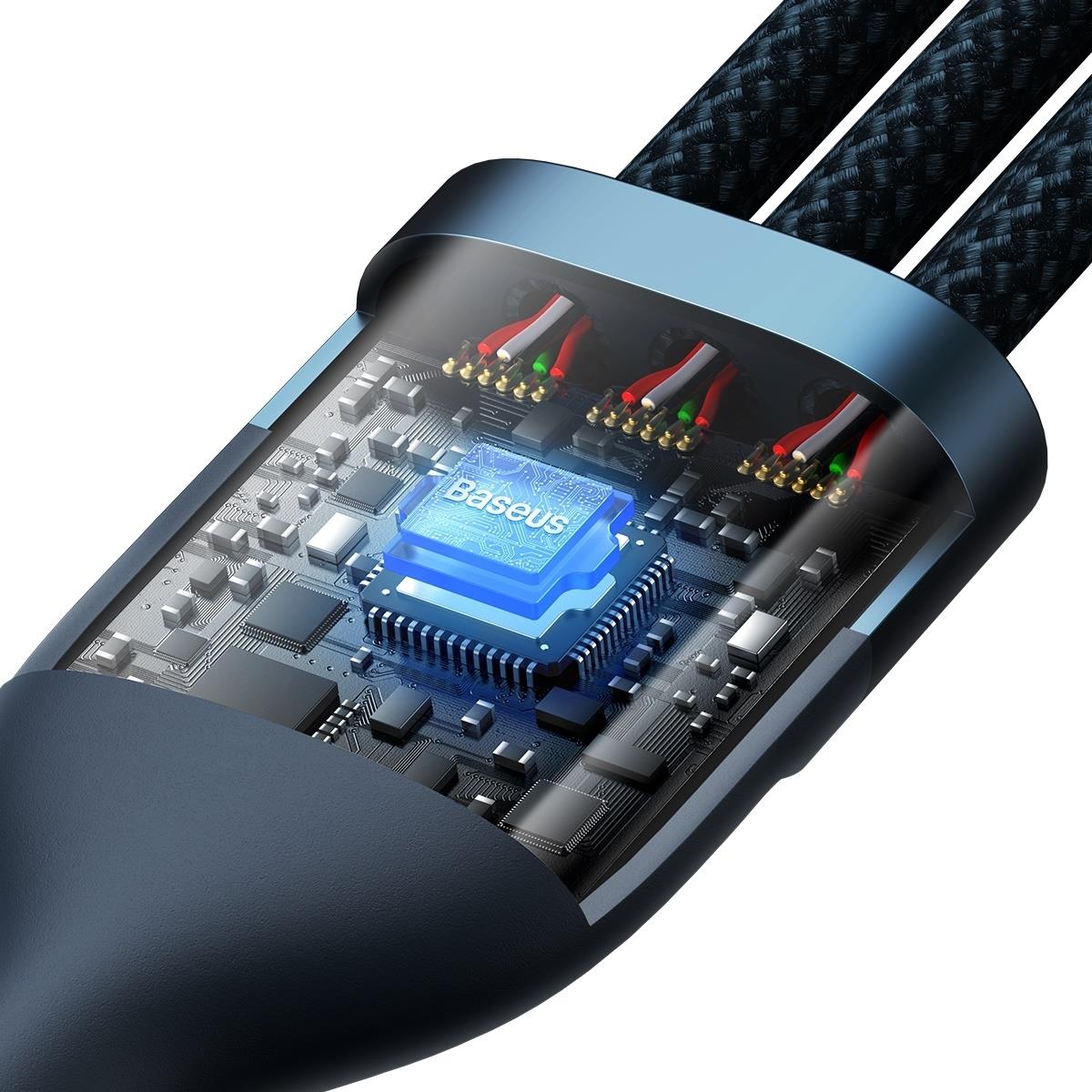 USB-C / USB-A Ladekabel - Lightning / microUSB / USB-C Baseus Flash Series II, 100W, 1,2m, Marineblau CASS030103