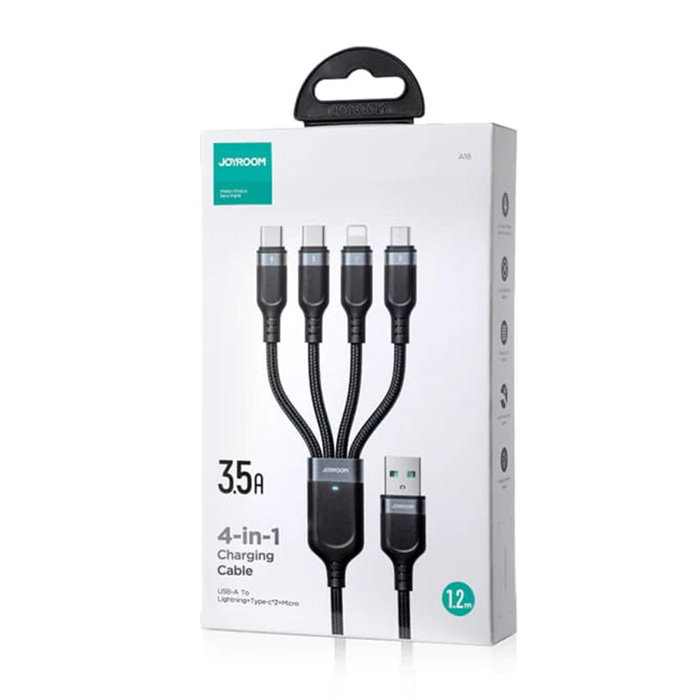 USB-A - Lightning / microUSB / 2 x USB-C Oplaadkabel Joyroom S-1T4018A18 4in1, 20W, 1,2 m, Zwart 