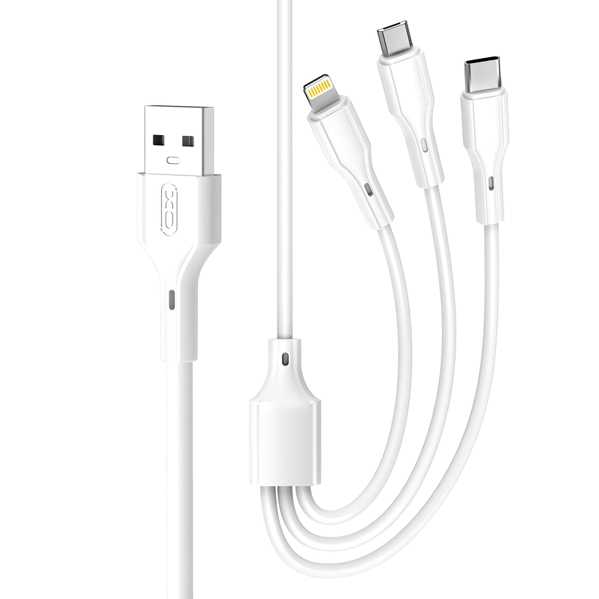 USB-A Charging Cable - Lightning / microUSB / USB-C XO Design NB230 3in1, 12W, 1m, White