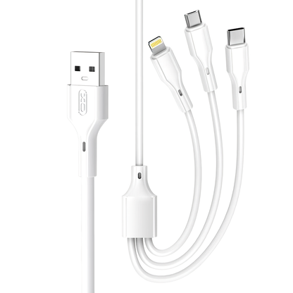 USB-A Charging Cable - Lightning / microUSB / USB-C XO Design NB230 3in1, 12W, 1m, White