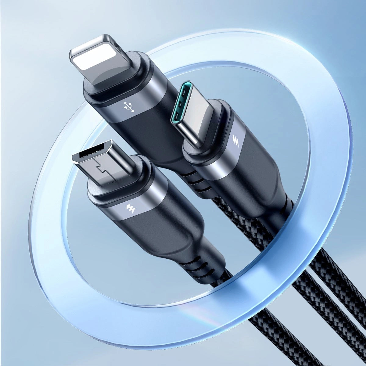 Câble de Chargement USB-A - Lightning / microUSB / USB-C Joyroom S-A18 3en1, 20W, 0.3m, Noir