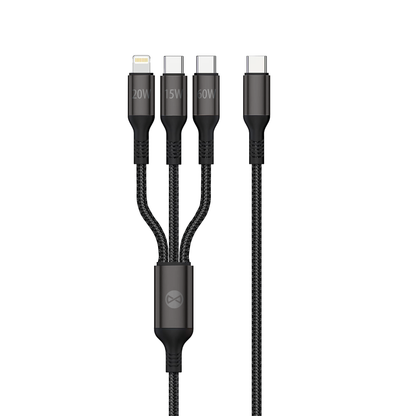 Voor altijd 3in1 USB-A - Lightning / 2 x USB-C Voor altijd 3in1 oplaadkabel, 60W, 1,2 m, zwart