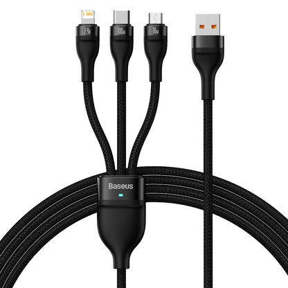 Câble de Chargement USB-A - Lightning / microUSB / USB-C Baseus Flash Series II 3en1, 100W, 1.2m, Noir CASS030001