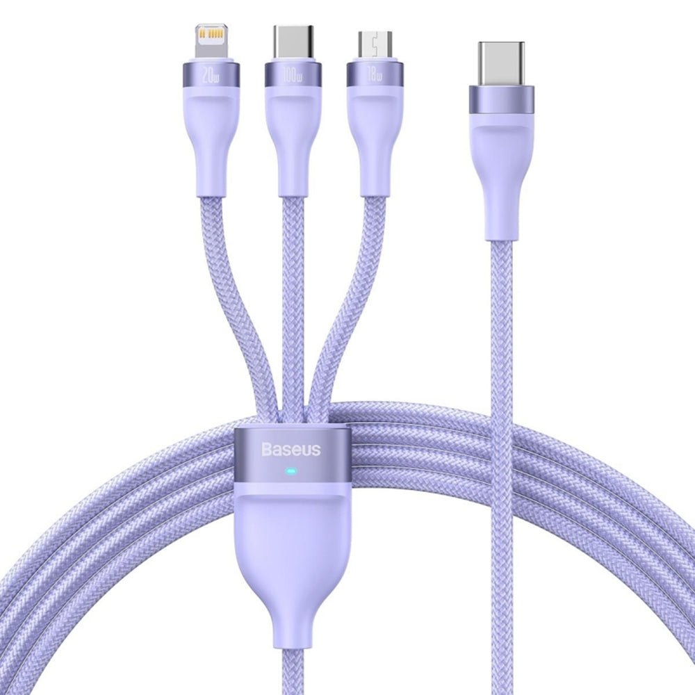 Câble de Chargement USB-A - Lightning / microUSB / USB-C Baseus Flash Series II 3en1, 100W, 1.2m, Mauve CASS030005