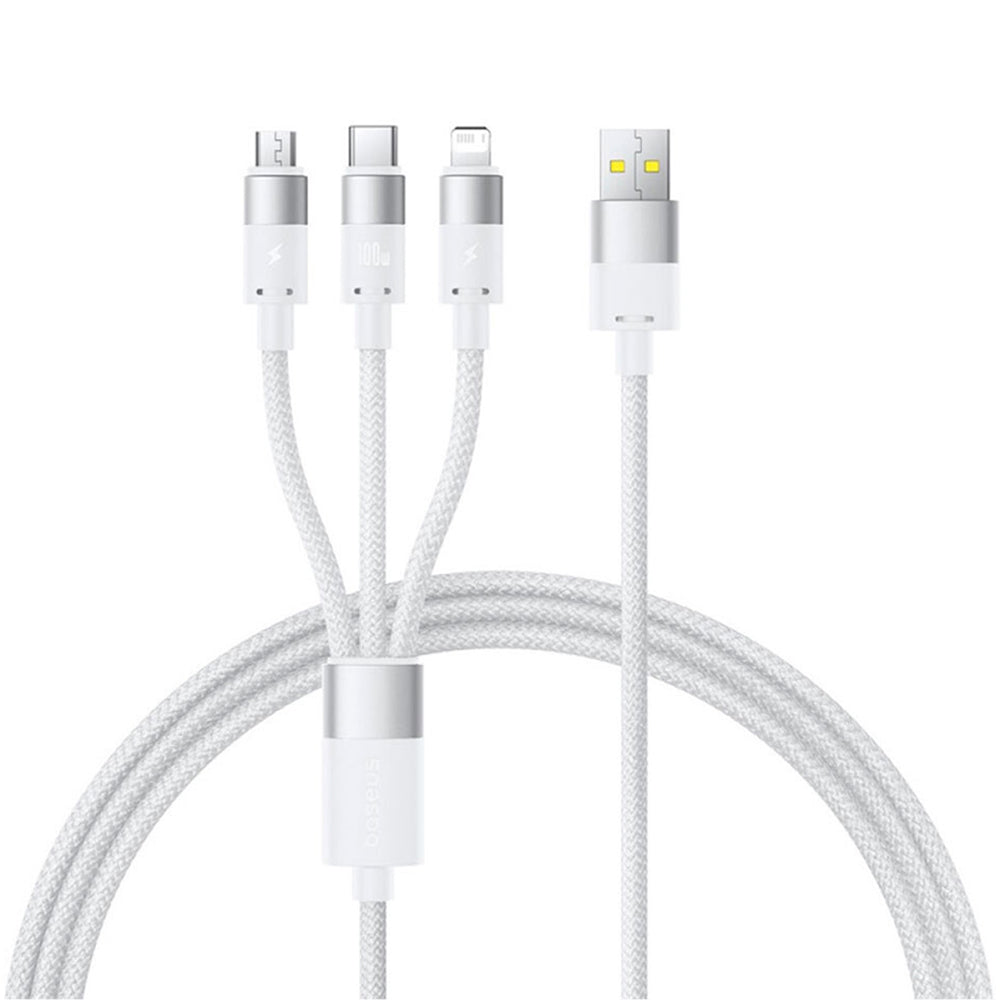 Câble de Chargement USB-A - Lightning / microUSB / USB-C Baseus StarSpeed, 100W, 1.5m, Blanc P10319900211-00