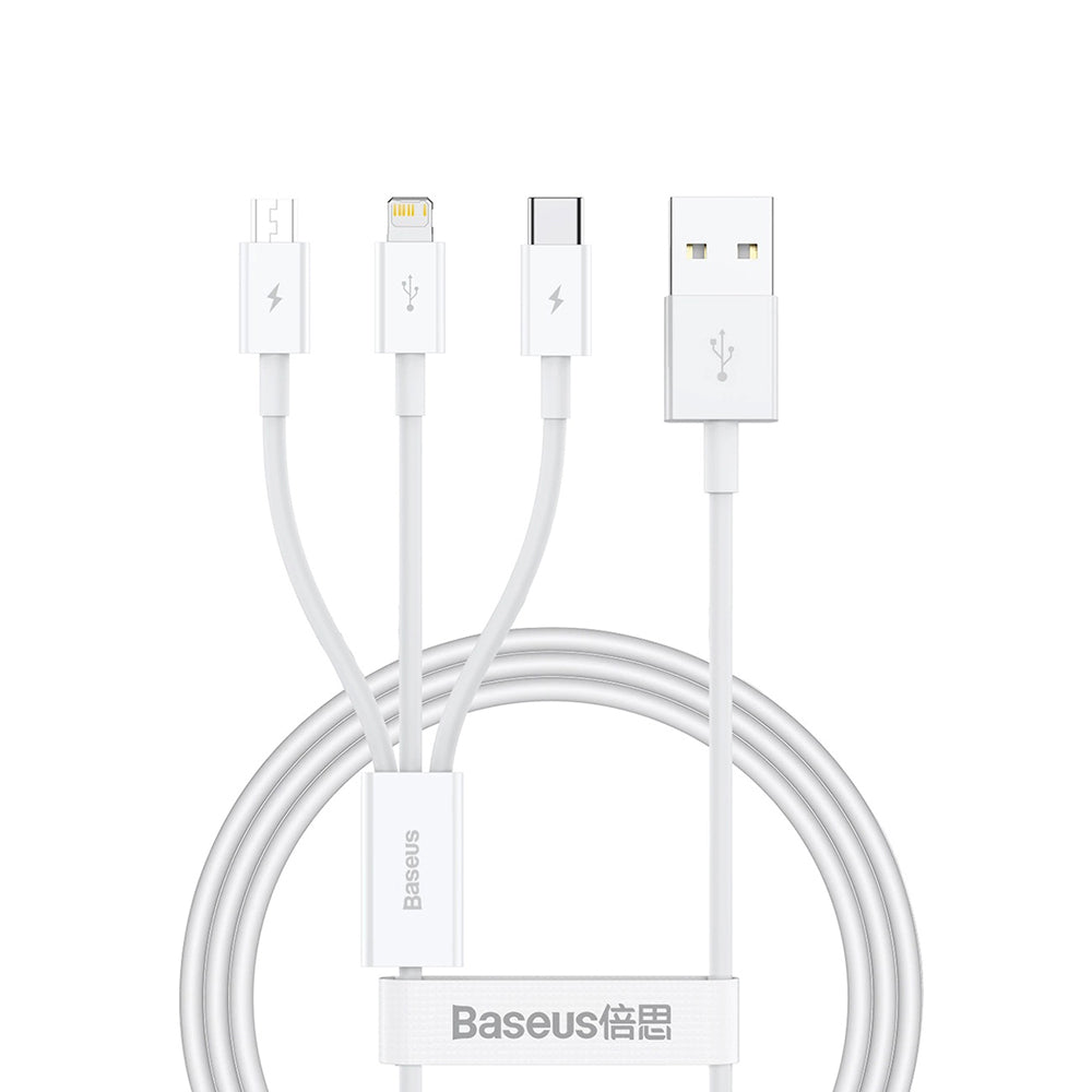 Câble de Chargement USB-A - Lightning / microUSB / USB-C Baseus Superior 3in1 Series, 20W, 1m, Blanc P10320105221-00