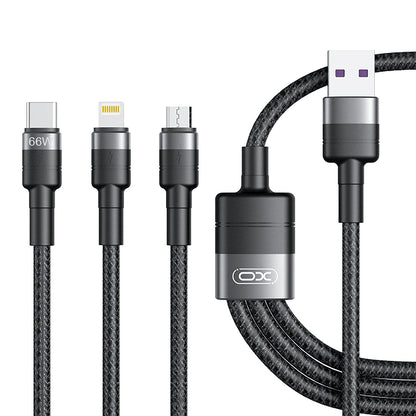 Câble de Chargement USB-A - Lightning / microUSB / USB-C XO Design NB-Q191 3en1, 66W, 1.2m, Noir