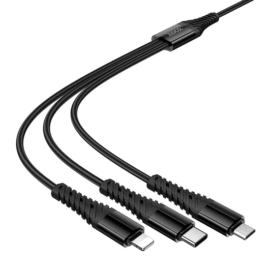 USB-A / USB-C Oplaadkabel - Lightning / microUSB / USB-C HOCO X123 3in1, 18W, 1m, Zwart