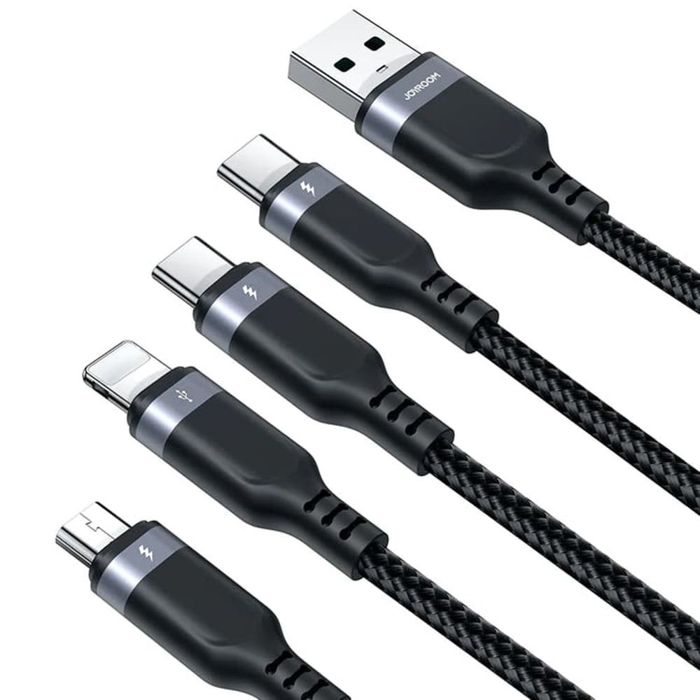 USB-A - Lightning / microUSB / 2 x USB-C Oplaadkabel Joyroom S-1T4018A18 4in1, 20W, 1,2 m, Zwart 