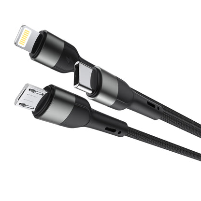 Oplaadkabel USB-A / USB-C - Lightning / microUSB / USB-C XO Design NB254 3in1, 60W, 1,2m, Zwart 