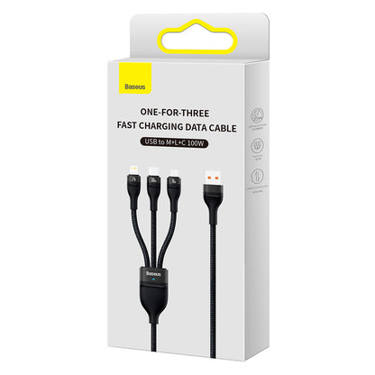 Câble de Chargement USB-A - Lightning / microUSB / USB-C Baseus Flash Series II 3en1, 100W, 1.2m, Noir CASS030001