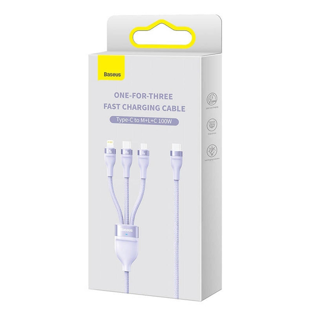 Câble de Chargement USB-A - Lightning / microUSB / USB-C Baseus Flash Series II 3en1, 100W, 1.2m, Mauve CASS030005