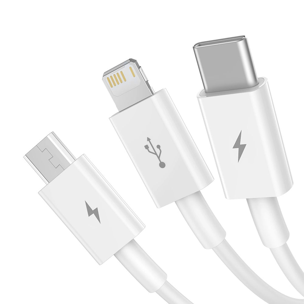 Câble de Chargement USB-A - Lightning / microUSB / USB-C Baseus Superior 3in1 Series, 20W, 1m, Blanc P10320105221-00