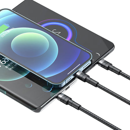 Câble de Chargement USB-A - Lightning / microUSB / USB-C XO Design NB-Q191 3en1, 66W, 1.2m, Noir