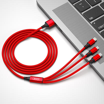 Ladekabel USB-A - Lightning / microUSB / USB-C XO Design NB173 3in1, 18W, 1.2m, Rot