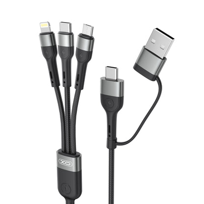 Oplaadkabel USB-A / USB-C - Lightning / microUSB / USB-C XO Design NB254 3in1, 60W, 1,2m, Zwart 