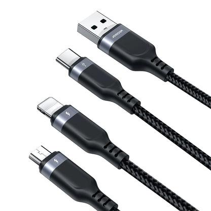 Câble de Chargement USB-A - Lightning / microUSB / USB-C Joyroom S-A18 3en1, 20W, 0.3m, Noir