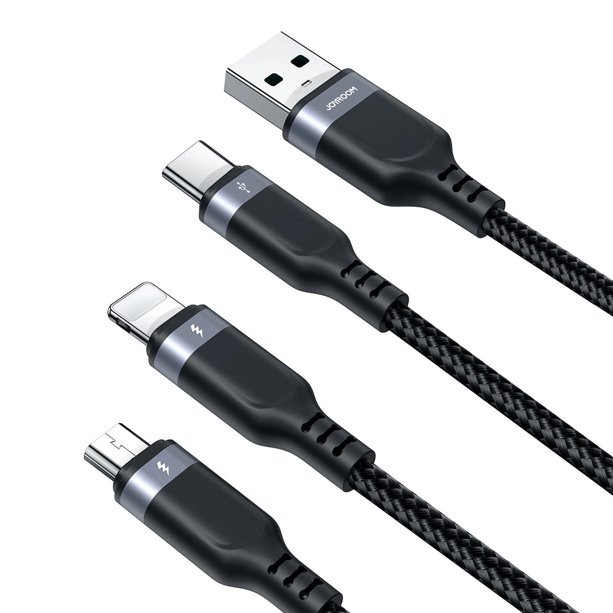 USB-A - Lightning / microUSB / USB-C oplaadkabel Joyroom S-A18 3in1, 18W, 1,2 m, zwart 