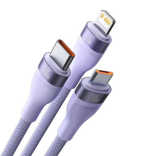 Câble de Chargement USB-A - Lightning / microUSB / USB-C Baseus Flash Series II 3en1, 100W, 1.2m, Mauve CASS030005