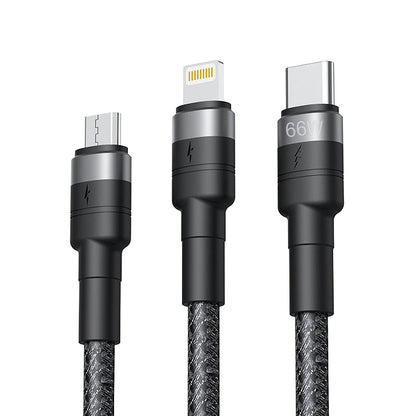 Câble de Chargement USB-A - Lightning / microUSB / USB-C XO Design NB-Q191 3en1, 66W, 1.2m, Noir