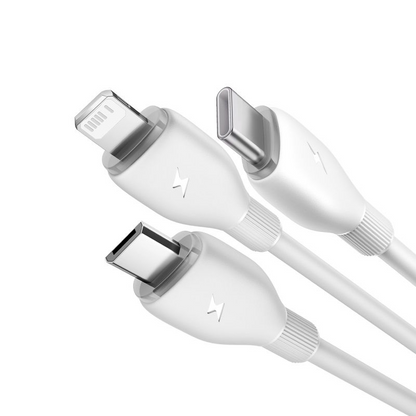 USB-A oplaadkabel - Lightning / microUSB / USB-C Baseus Ultra Fast 3in1, 18W, 1,3m, Wit P10376303211-00