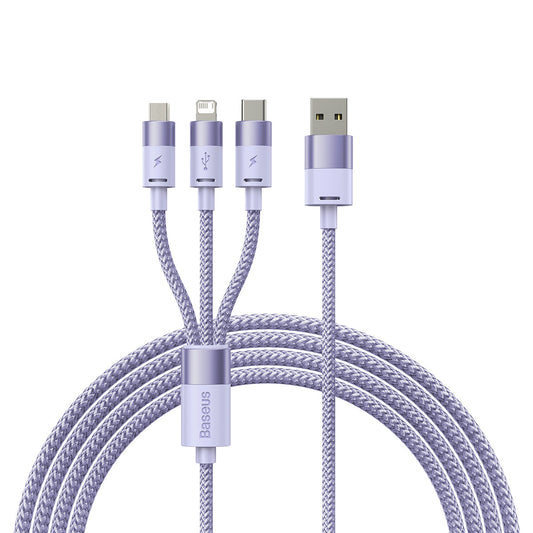 Oplaadkabel USB-A - Lightning / microUSB / USB-C Baseus StarSpeed 3in1, 20W, 1.2m, Paars CAXS000005