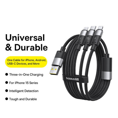Câble de Chargement USB-A - Lightning / microUSB / USB-C Baseus StarSpeed, 100W, 1.5m, Blanc P10319900211-00