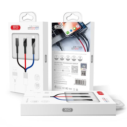 Câble de Chargement USB-A - Lightning / microUSB / USB-C XO Design NB54, 18W, 1.2m, Multicolore