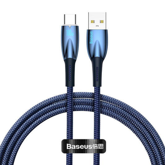 USB-A naar USB-C Baseus Glimmer Series Data- en oplaadkabel, 100W, 1m, Blauw