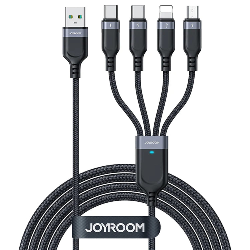 USB-A - Lightning / microUSB / 2 x USB-C Oplaadkabel Joyroom S-1T4018A18 4in1, 20W, 1,2 m, Zwart 