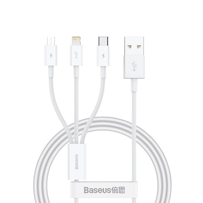 USB-A - Lightning / microUSB / USB-C Oplaadkabel Baseus Superior 3in1 Series, 20W, 0,5m, Wit 