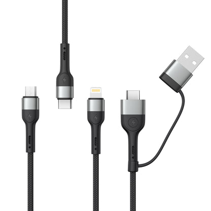 Oplaadkabel USB-A / USB-C - Lightning / microUSB / USB-C XO Design NB254 3in1, 60W, 1,2m, Zwart 