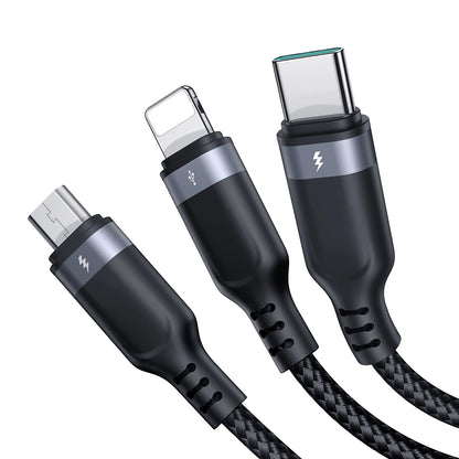 Câble de Chargement USB-A - Lightning / microUSB / USB-C Joyroom S-A18 3en1, 20W, 0.3m, Noir