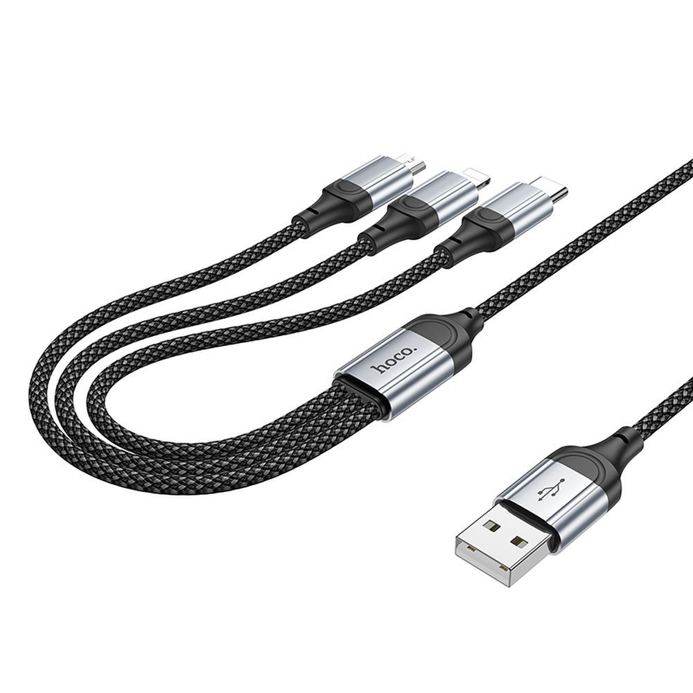 Oplaadkabel USB-A - Lightning / microUSB / USB-C HOCO X102 3in1, 18W, 1m, Zwart 