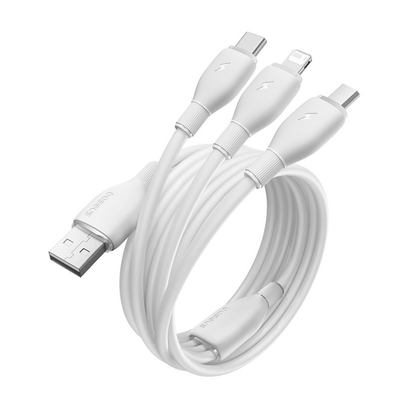 USB-A oplaadkabel - Lightning / microUSB / USB-C Baseus Ultra Fast 3in1, 18W, 1,3m, Wit P10376303211-00