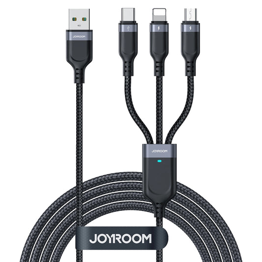 USB-A - Lightning / microUSB / USB-C oplaadkabel Joyroom S-A18 3in1, 18W, 0,3 m, zwart 