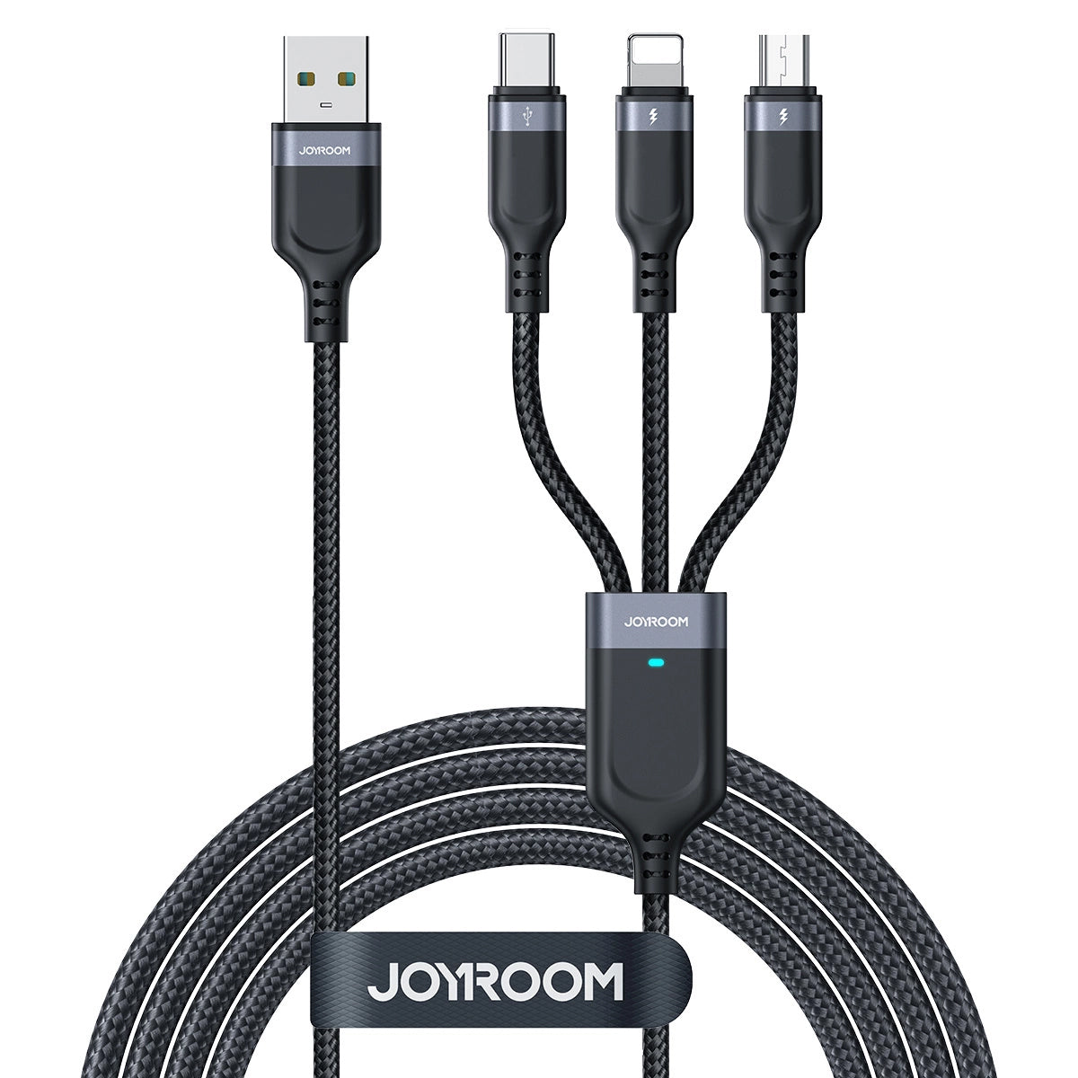 USB-A - Lightning / microUSB / USB-C oplaadkabel Joyroom S-A18 3in1, 18W, 1,2 m, zwart 