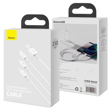 Câble de Chargement USB-A - Lightning / microUSB / USB-C Baseus Superior 3in1 Series, 20W, 1m, Blanc P10320105221-00