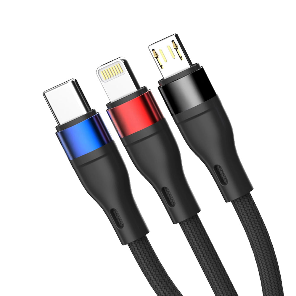 Ladekabel USB-A - Lightning / microUSB / USB-C 3MK Hyper N, 18W, 1,2m, Schwarz