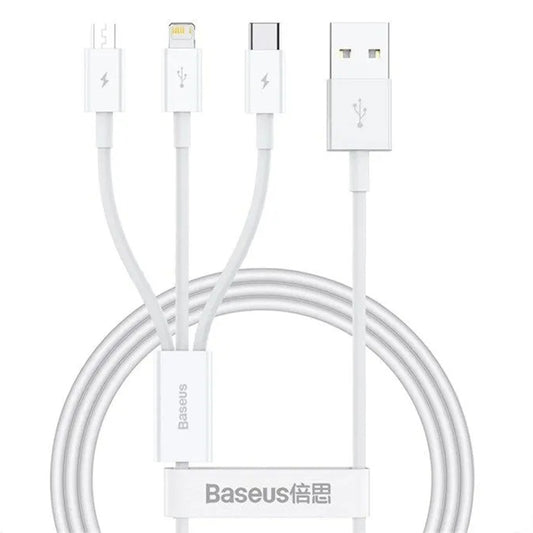 USB-A - Lightning / microUSB / USB-C Baseus 3in1 Oplaadkabel, 100W, 1.5m, Wit P10377705213-00