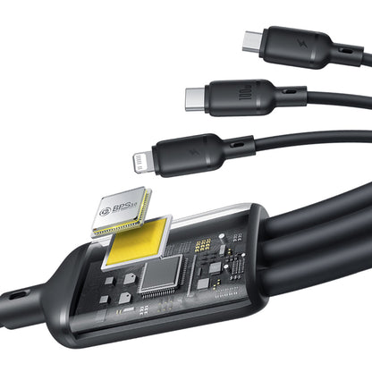 USB-A - Lightning / microUSB / USB-C Baseus Silky 3in1 Oplaadkabel, 100W, 1.5m, Zwart P10377705123-00
